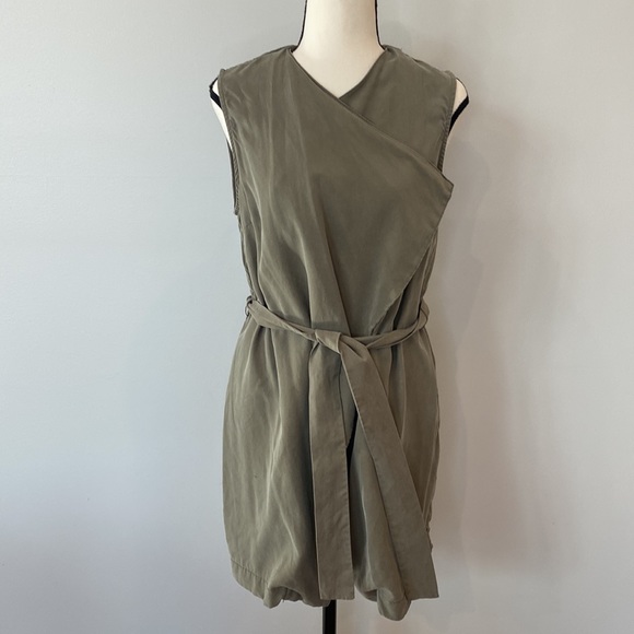 Artisan NY Tencel belted flap front vest olive moss collared lightweight - Picture 5 of 9